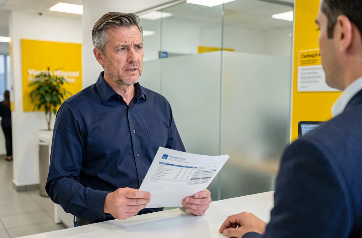 Client interrogeant un conseiller en agence La Banque Postale au sujet d'un virement bancaire en attente