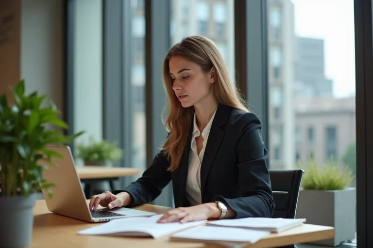 Jeune femme d'affaires dans un espace coworking parisien