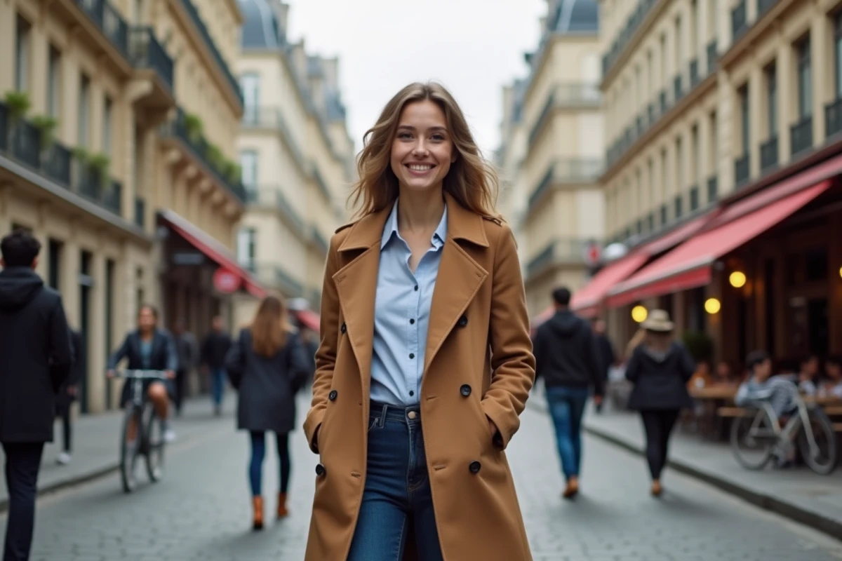 Jeune femme élégante dans une rue parisienne pour l