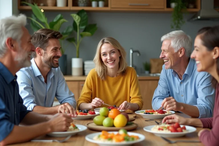 Groupe de personnes partageant un petit déjeuner sain