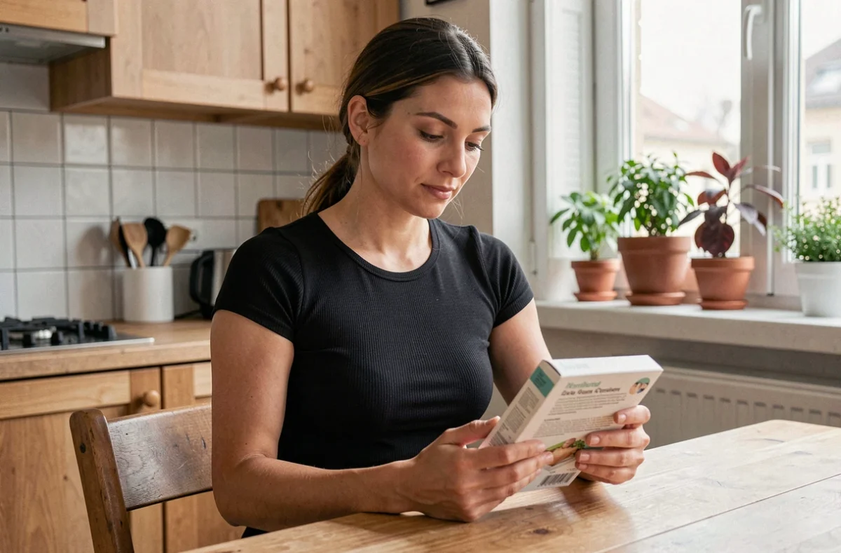 Femme essayant le tee-shirt Percko noir à la maison avec avis positif